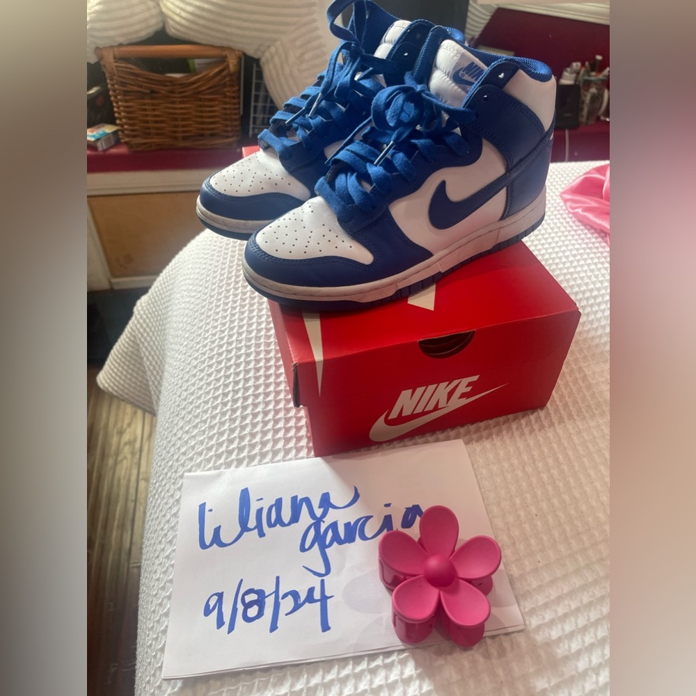 White Royal blue - total orange Nike dunk hi retro shoes